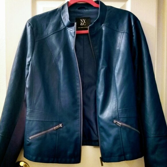 NY&C FAUX LEATHER BLUE JACKET NEW YORK COMPANY SIZE L - Picture 1 of 6